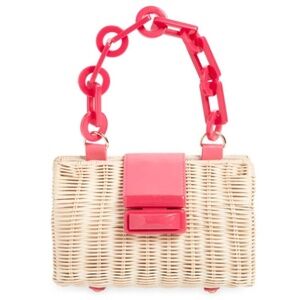 BTB LOS ANGELES Mason Clutch In Fuchsia - Straw Woven Bag